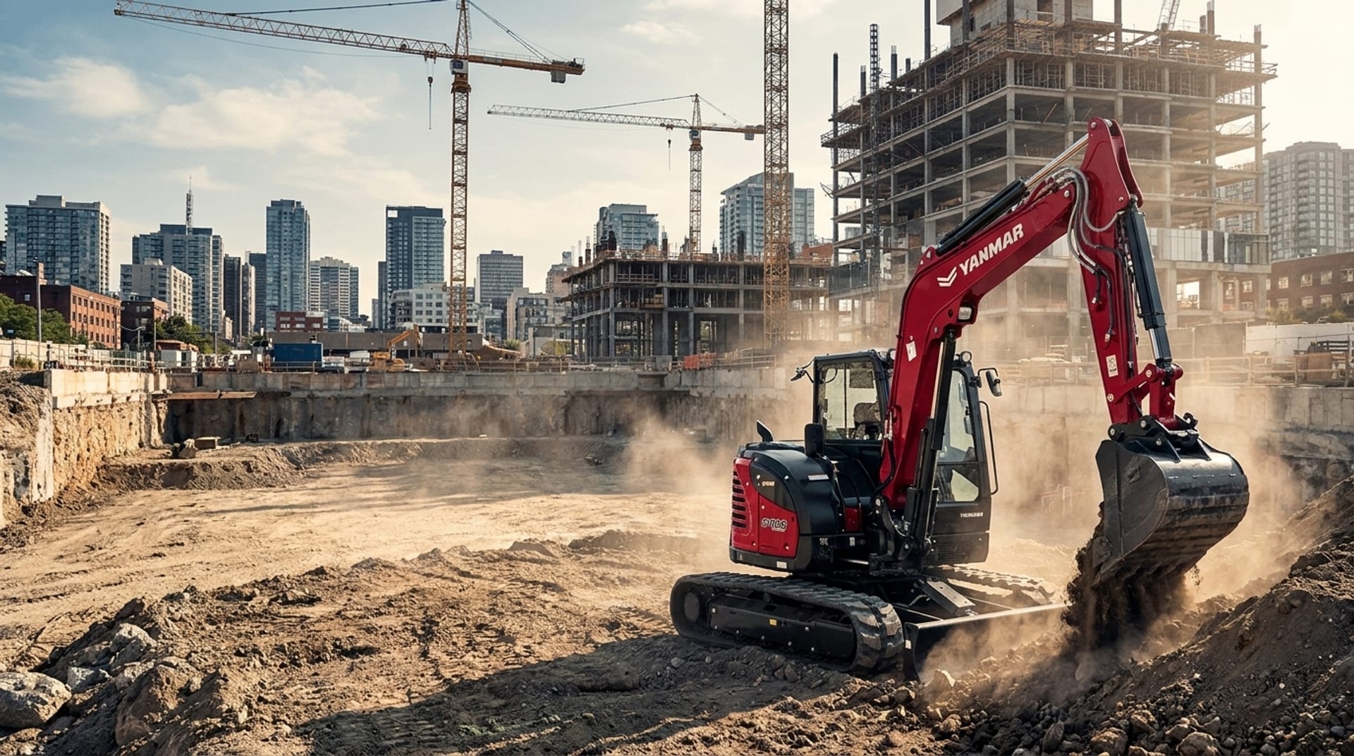 Excavadora Yanmar SV100 en Chile trabajando en una gran obra urbana