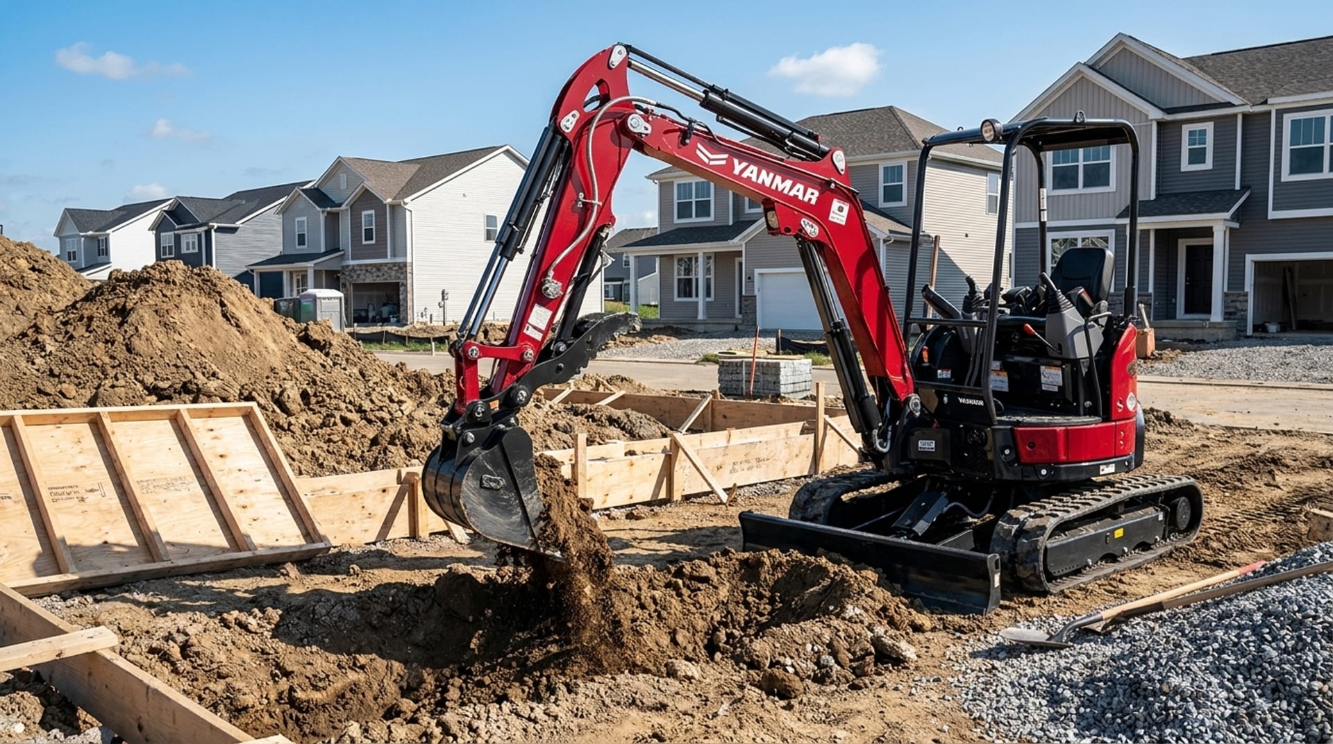 Miniexcavadora Yanmar ViO25 en Chile excavando una fundación en obra